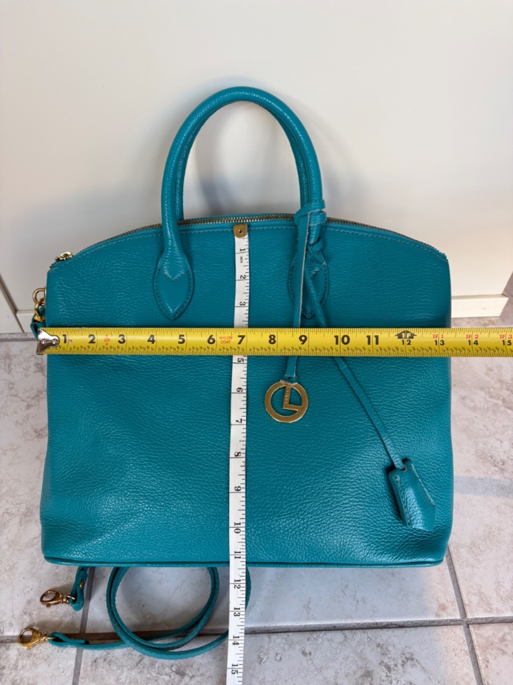 L. Credi Teal Leather Shoulder Bag, Hand Bag, Made in Italy - Picture 16 of 16